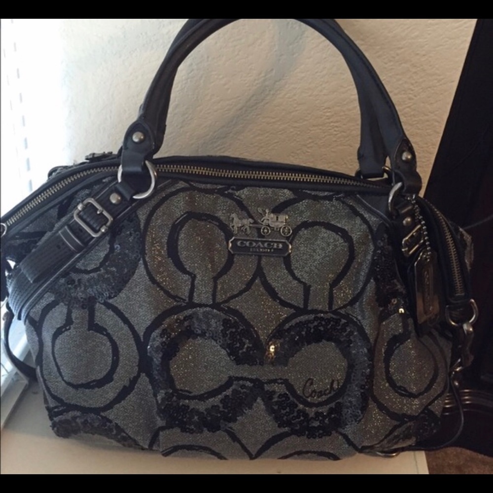 Coach Madison Black Sequin Op Art purse 15940